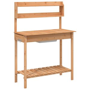 vidaXL Маса за разсаждане с мивка кафява 147,5x44x139,5 см масивна ела