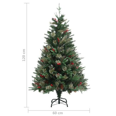 vidaXL Коледна елха с шишарки, зелена, 120 см, PVC и PE