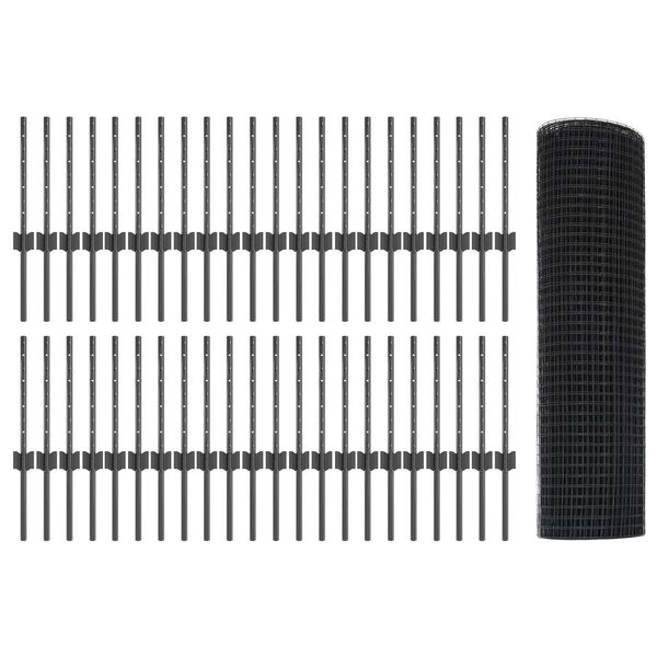 vidaXL Ограда с пост Сив 0,4 x 100 м Стомана и PVC