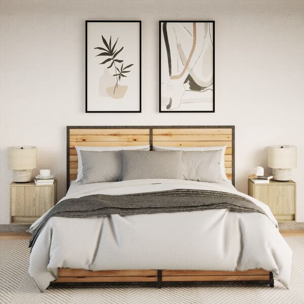 vidaXL Нощни шкафчета за стена с LED осветление, 2 бр, сонома дъб