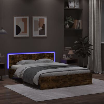 vidaXL Рамка за легло с табла и LED, опушен дъб, 160x200 см