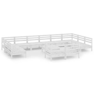 vidaXL Градински лаундж комплект, 13 части, бял, бор масив