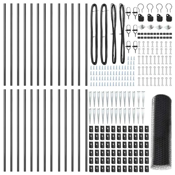 vidaXL Стълб за ограда. Сив 50 x 0,5 м (13 мм мрежа) Стомана и PVC