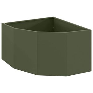 vidaXL Ъглов сандък за цветя Маслиненозелено 60 x 60 x 35 cm Стомана