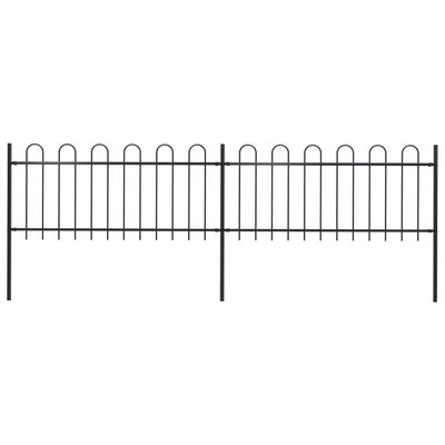 vidaXL Градинска ограда с извити върхове, стомана, 3,4x0,8 м, черна