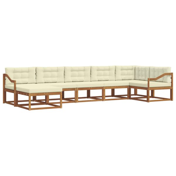 vidaXL Комплект дивани за открито 7 pcs Натурален и Крема