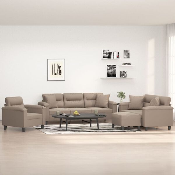 vidaXL Комплект дивани 4 части с възглавници таупе плат микрофибър