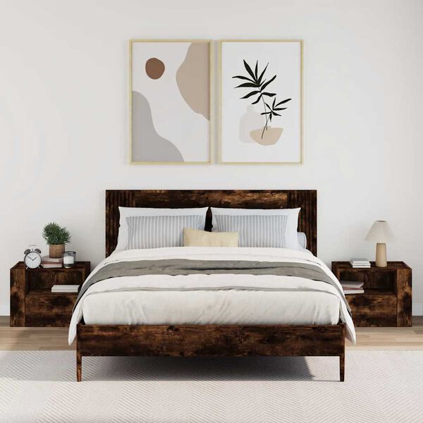 vidaXL Нощни шкафчета за стенен монтаж, 2 бр, опушен дъб, 45x30x35 см