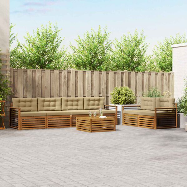 vidaXL Комплект дивани за открито 7 pcs Натурален и Бежов