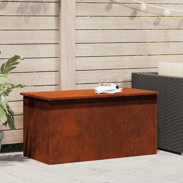 vidaXL Кутия за съхранение на открито Ръждясало 100 x 50,5 x 50 см