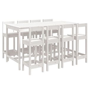 vidaXL Градински бар комплект от 9 части, бял, масивно дърво бор