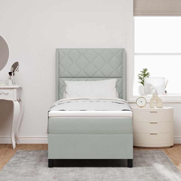 vidaXL Легло с пружинирана основа с LED Светлосиво 90 x 200 cm Кадифе