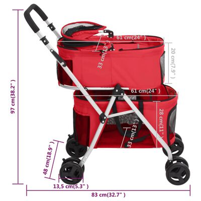 vidaXL Сгъваема количка за кучета, червена, 83x48x97 см, Оксфорд плат