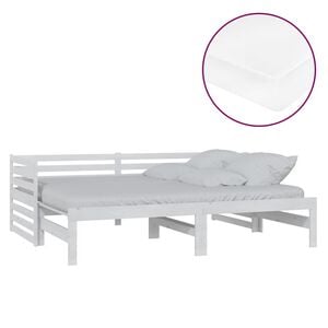 vidaXL Разтегателно дневно легло 2x(90x200) см бяло борово дърво масив