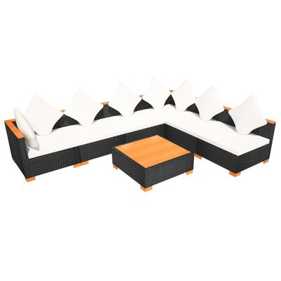 vidaXL Градински комплект с възглавници, 7 части, черен полиратан