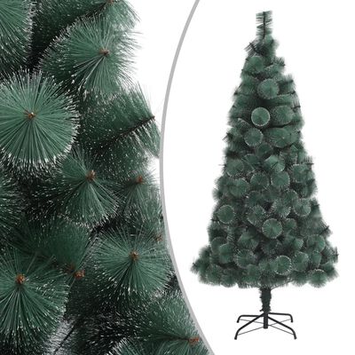 vidaXL Изкуствена осветена коледна елха със стойка зелена 210 см PET