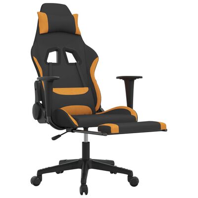 vidaXL Гейминг стол с опора за крака, черно и оранжево, плат