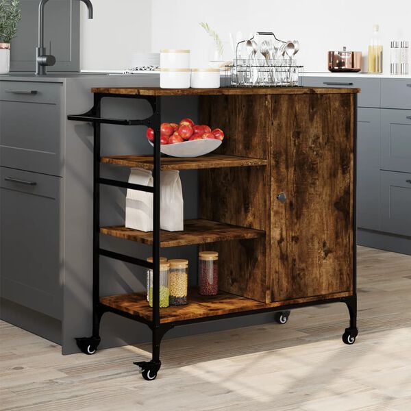 vidaXL Кухненска количка опушен дъб 87,5x38,5x84,5 см инженерно дърво