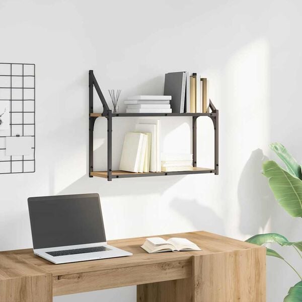 vidaXL Стенен рафт с рафт дъб артизан 60 x 21 x 51 cm Инженерно дърво