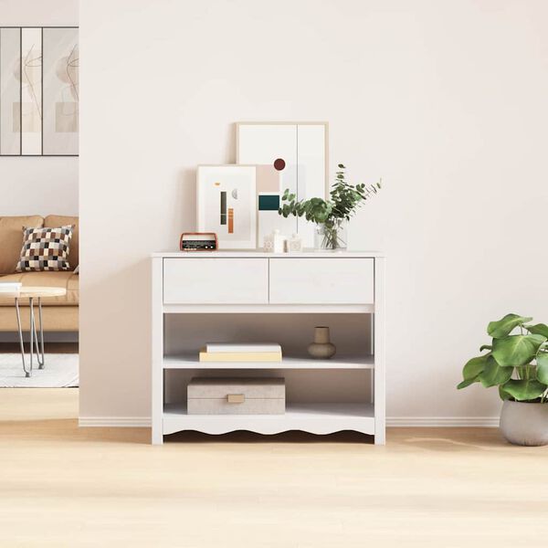 vidaXL Конзолна маса Drammen Бяло 89.5 x 37 x 73 см Борово дърво масив