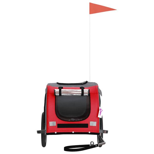 vidaXL Ремарке за колело за любимци червен и сив Оксфорд плат и желязо