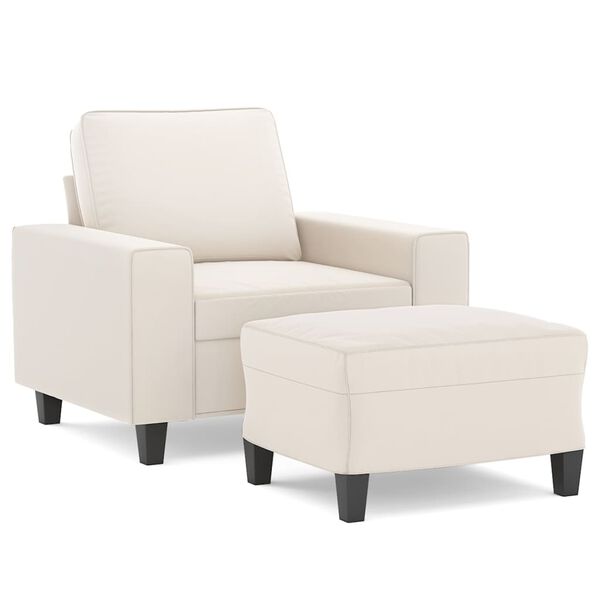 vidaXL Кресло с табуретка, бежово, 60 см, микрофибърен текстил