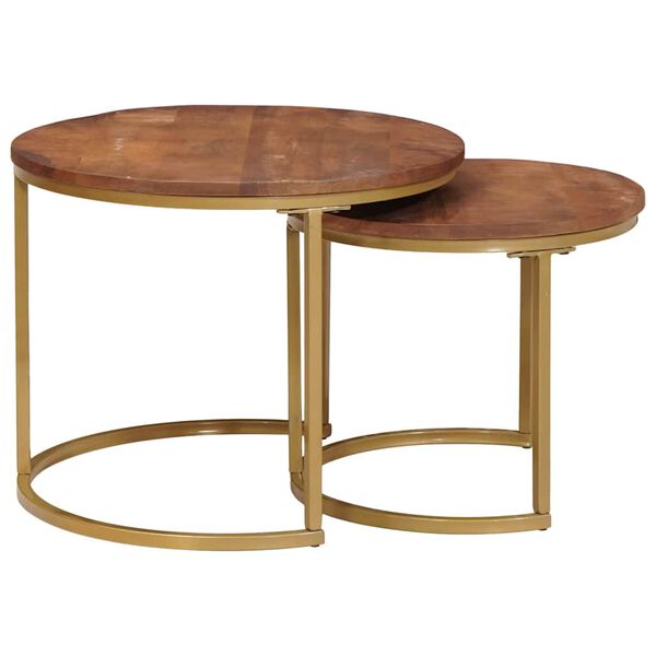 vidaXL Nesting маси за кафе 2 pcs Масивно мангово дърво и стомана