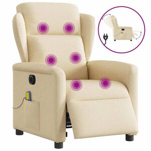 vidaXL Електрически масажен реклайнер стол, кремав, текстил