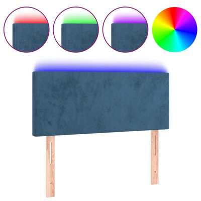 vidaXL LED горна табла за легло, тъмносиня, 100x5x78/88 см, кадифе