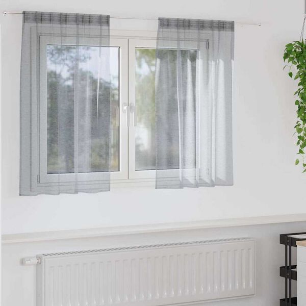 vidaXL Перде от воал С завеси 2 pcs Тъмен сив 140 x 140 cm Полиестер