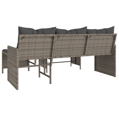 vidaXL Градински диван с маса и възглавници, ъглов, сив полиратан