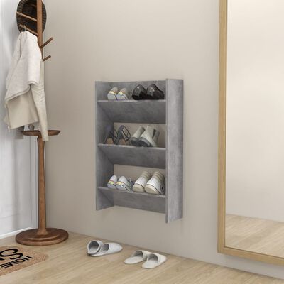 vidaXL Стенен шкаф за обувки, бетонно сив, 60x18x90 см, ПДЧ