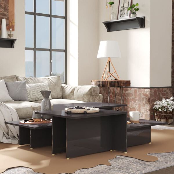 vidaXL Кафе маси, 2 бр, сив гланц, 111,5x50x33 см, инженерно дърво