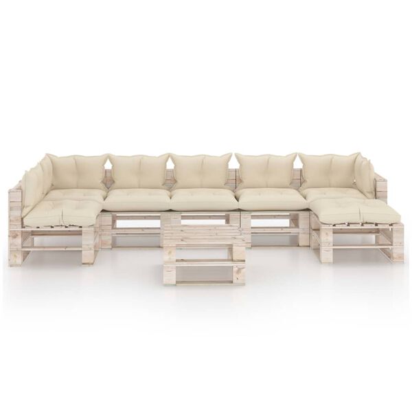 vidaXL Градински палетен лаундж комплект с възглавници, 8 части, бор