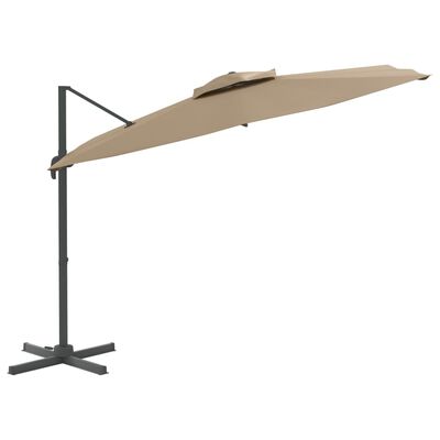 vidaXL Конзолен чадър с двоен покрив, таупе, 400x300 см