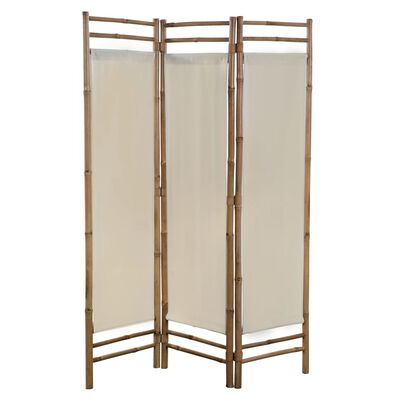 vidaXL Сгъваем 3-панелен параван за стая, бамбук и текстил, 120 cм