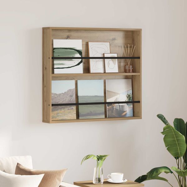 vidaXL Етажерка за списания с рафт Дъб 80 x 12 x 70 см Инженерно дърво