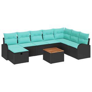 vidaXL Градински Софа Комплект с възглавница 9 pcs Черно Полиратан