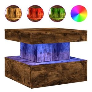 vidaXL Маса за кафе с LED осветление, опушен дъб, 50x50x40 см