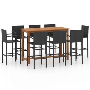vidaXL Градински бар комплект, 9 части, черен