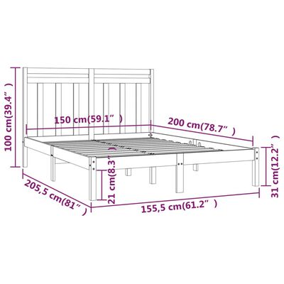 vidaXL Рамка за легло, дърво масив, 150x200 cм, King Size