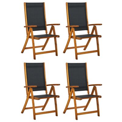 vidaXL Сгъваеми градински столове, 4 бр, акация масив и textilene