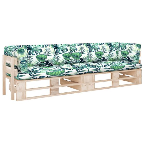 vidaXL 2-местен палетен диван с възглавници, бор с импрегнация