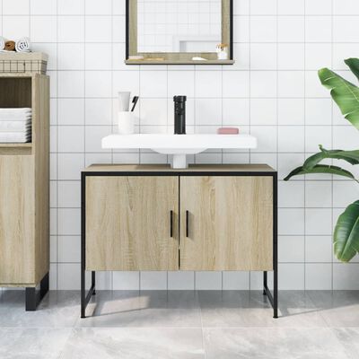 vidaXL Шкаф за мивка за баня, дъб сонома, 80x33x60 см, инженерно дърво