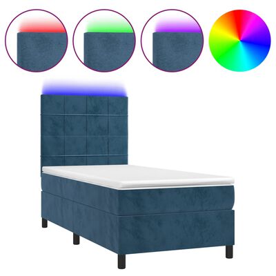 vidaXL Боксспринг легло с матрак и LED, тъмносиньо, 80x200 см, кадифе