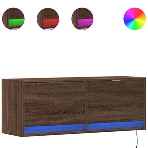 vidaXL Стенен ТВ шкаф с LED осветление, кафяв дъб, 100x31x38 см