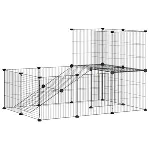 vidaXL Клетка за животни с врата, 20 панела, черна, 35x35 см, стомана