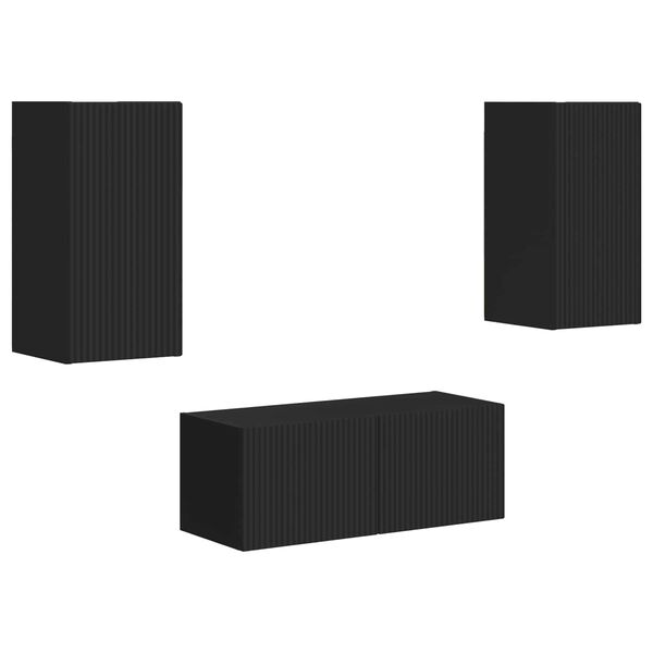 vidaXL Комплект ТВ шкаф Монтиране на стена 2 pcs Черно Инженерно дърво