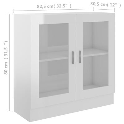 vidaXL Шкаф витрина, бял гланц, 82,5x30,5x80 см, ПДЧ