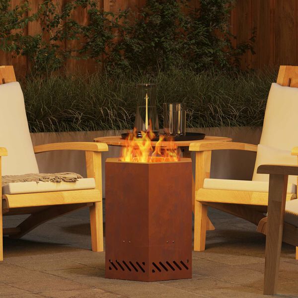 vidaXL Бездимна камина Кафяво 38 x 38 x 51 см Патинираща стомана